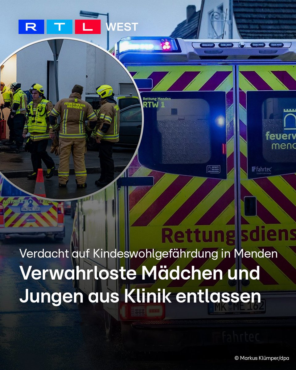 RTLWEST's tweet image. Das Jugendamt hat in #Menden (Märkischer Kreis) sechs verwahrloste #Kinder in Obhut genommen. Die Mädchen und Jungen zwischen zwei und elf Jahren wurden zunächst im #Krankenhaus untersucht. Die Ärzte gaben #Entwarnung: Keines der Kinder muss weiter stationär behandelt werden. Die