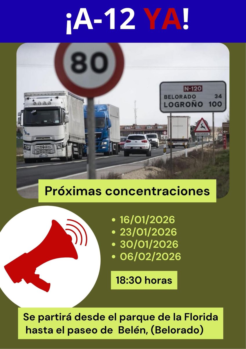 ✋🛑📷#CarreteraSegura viernes 16, 23 y 30 de enero, y 6 de febrero a las 18:30h. en el Parque de La Florida de #Belorado #A12YA

<a href="/oscar_puente_/">Óscar Puente</a>
<a href="/transportesgob/">Ministerio Transportes y Movilidad Sostenible</a>