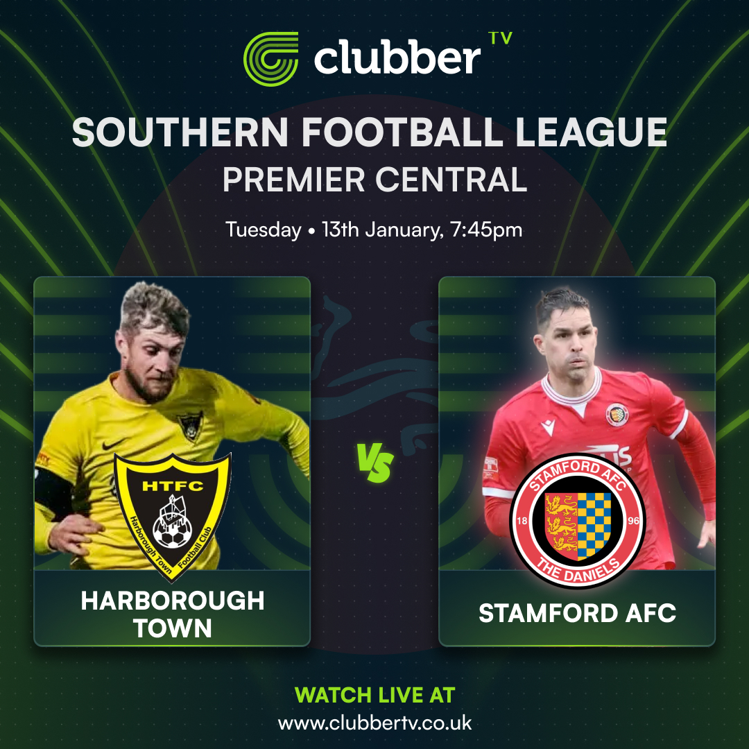 Tomorrow on #ClubberTV ⚽

<a href="/SouthernLeague1/">The Pitching In Southern Football League</a> Premier Central 🏆
<a href="/HarbTownFC_ES/">Harborough Town FC 🐝</a> 🆚 <a href="/StamfordAFC1896/">Stamford AFC</a> 
📅 Tuesday, January 13th 🕑 7:45pm

📺 Watch it only on clubbertv.co.uk