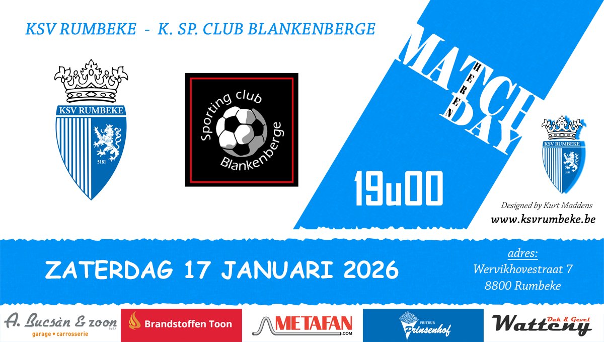 KsvRumbeke's tweet photo. ⚽️ MATCHDAY - competitie !!!
🏟 KSV Rumbeke 🆚 K. Sp. Blankenberge
🕖 19u00
📌 Wervikhovestraat 7, 8800 Rumbeke https://t.co/cHq9xB0VO2