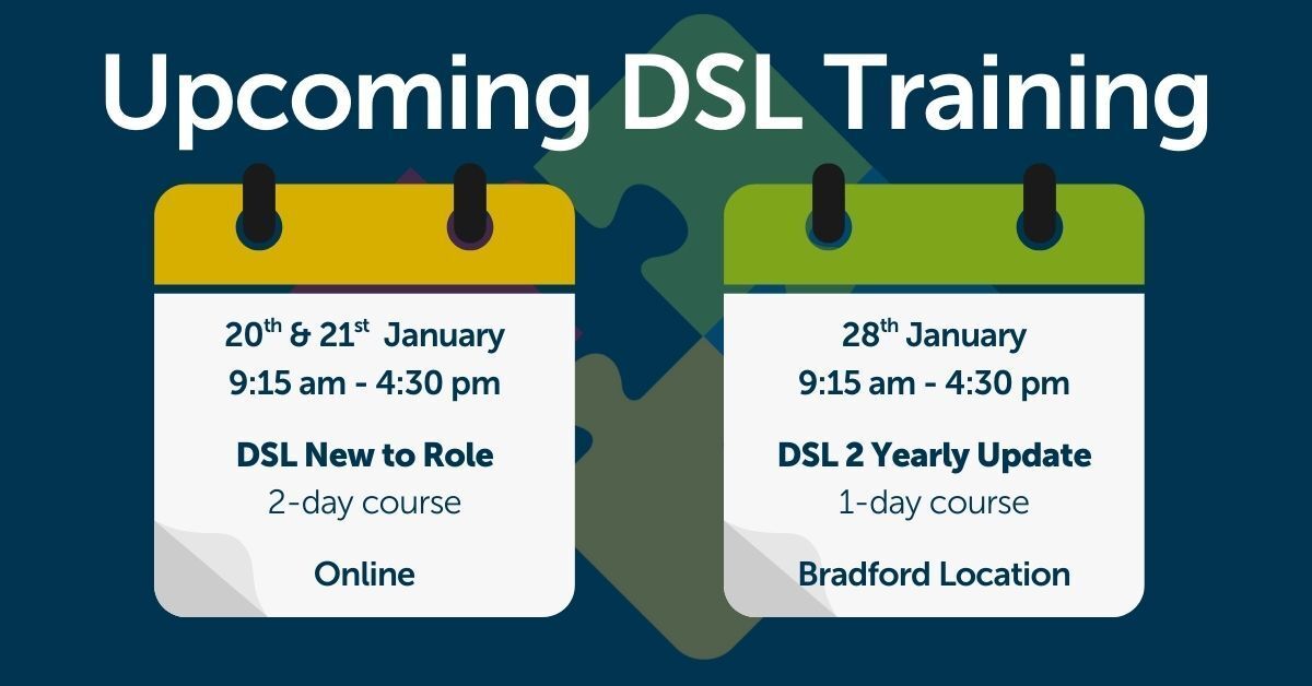 Upcoming DSL training 📢

🗓️ New to Role DSL (2 days, online)
20–21 Jan
🗓️ DSL 2-Yearly Update (1 day, Bradford)
28 Jan
Book now: buff.ly/2z3u1Gx 

Trainer-led, statutory compliant, confidence-building. 
#SafeguardingSimplified #DSLTraining