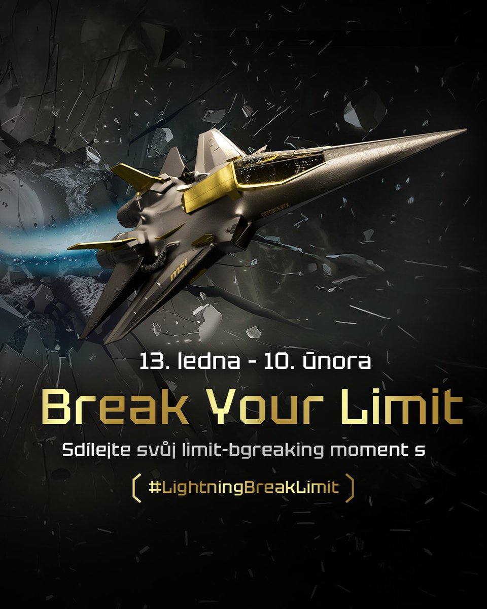 Break Your Limits ⚡

Překonávání limitů je součástí DNA řady LIGHTNING.
Ukažte nám, jak překonáváte své limity a získejte šanci VYHRÁT grafickou kartu 5090 LIGHTNING Z.

💬 Podělte se, kdy jste překonali své limity s hashtagem #LightningBreakLimit

🔗msi.gm/LightningBreak…