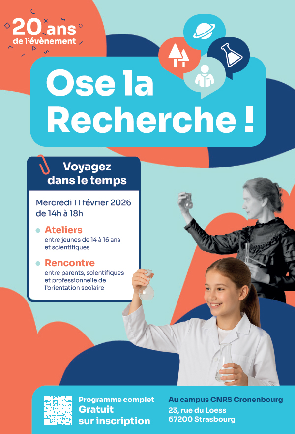 CNRS_Alsace's tweet photo. 📢Ose la recherche 2026 : les inscriptions (gratuites 😉) sont ouvertes ! Mercredi 11 février, de 14h à 18h #CampusCNRSCronenbourg #Strasbourg
En savoir plus, s'inscrire➡️ https://t.co/Lwgst9wbMg
@leVaisseau67 @acstrasbourg https://t.co/G0ZvuWRF51