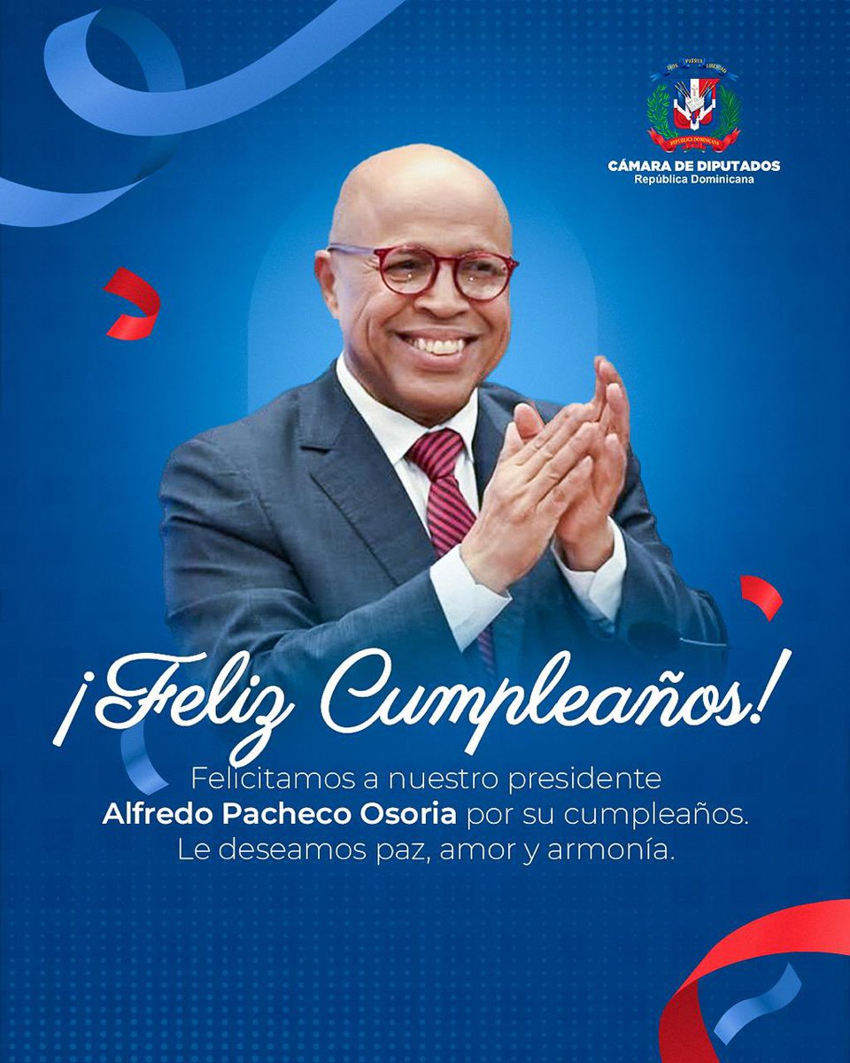¡Desde la Cámara de Diputados deseamos un feliz cumpleaños a nuestro presidente Alfredo Pacheco (<a href="/Pachecoalfredoo/">Alfredo Pacheco</a>)! 🥳🎂 

Que Dios le colme de salud, continúe guiando sus pasos llenándolo de sabiduría, paz y dicha. Que sean cumplidos todos los deseos de su corazón.