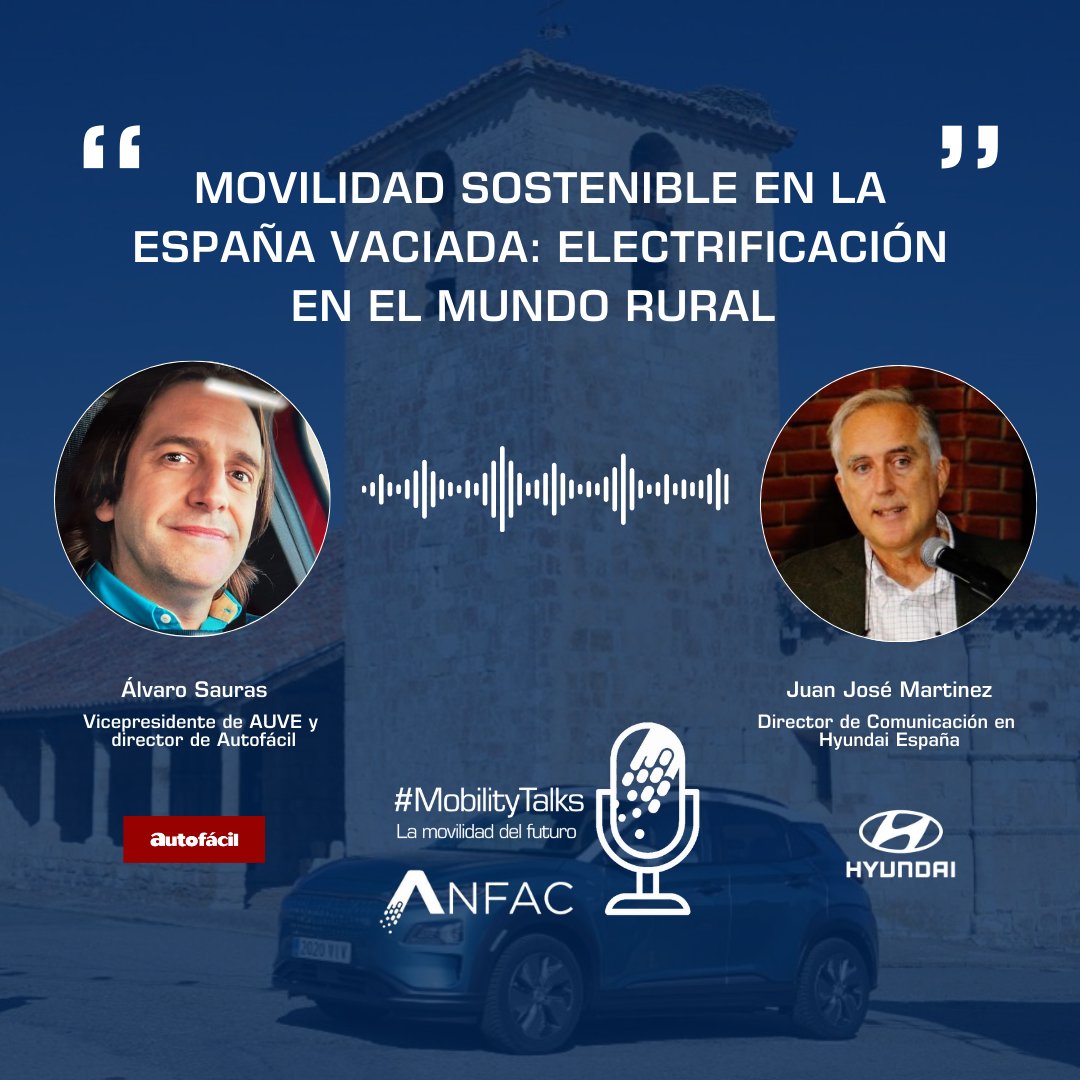 AnfacAutomovil's tweet image. 🎙️ ¡Nuevo episodio de #MobilityTalks!

¿Puede la movilidad sostenible llegar también a la España vaciada?

En este episodio hablamos de electrificación y mundo rural con @AlvSauras vicepresidente de @AsociacionAUVE y director de @autofacil, y Juan José Martínez director de
