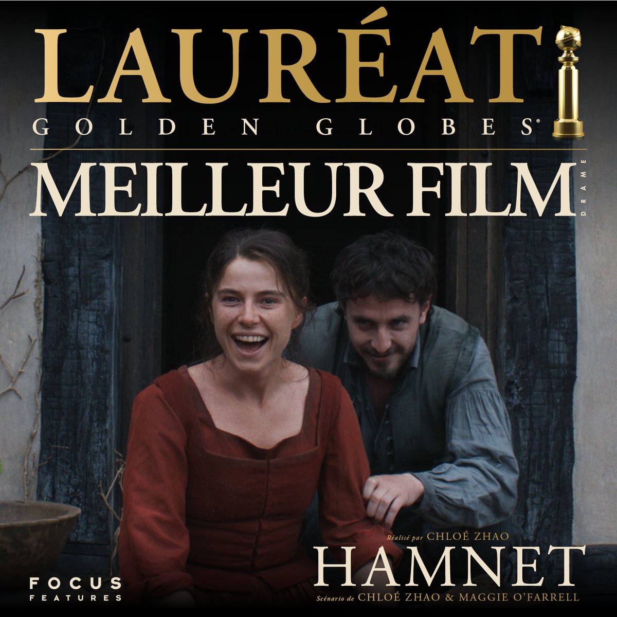 FocusFeaturesFR's tweet image. Hamnet sacré meilleur film dramatique aux Golden Globes® ! 🏆

Rendez-vous le 21 janvier au cinéma. #HamnetLeFilm #GoldenGlobes