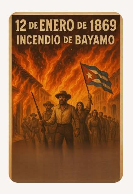 MTSS_CUBA's tweet image. Hace 157 años, un pueblo hizo de su ciudad una antorcha para iluminar la libertad.
El 12 de enero de 1869, los bayameses eligieron quemar sus casas antes que entregar su libertad. Un sacrificio colectivo, un acto de dignidad que convirtió a Bayamo en la "Ciudad Antorcha" de Cuba.