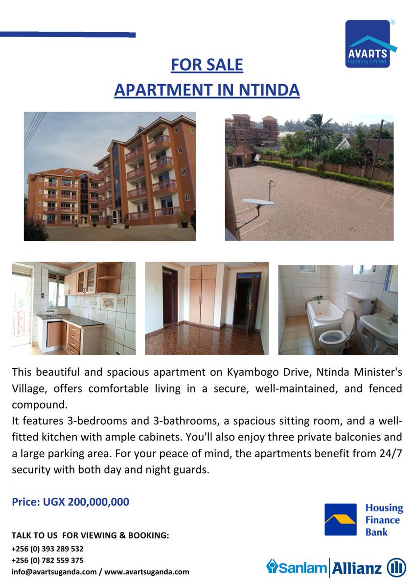 Discover an elegant 3-bedroom apartment for sale in Ntinda, offering refined comfort and security. The residence features spacious living areas, secure, gated compound with 24/7 guards and ample parking for utmost peace of mind.
#ApartmentForSale #Ntinda #RealEstate #Uganda