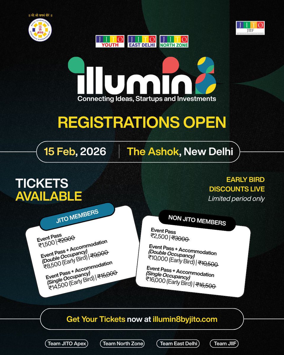 Your last chance before the price jumps 🚀
#ILLUMIN8 early bird tickets are now live.
India’s biggest live fundraising event—where founders pitch, connect, and unlock real investor access.
Early bird slots are limited.
Book now → illumin8byjito.com
#StartupIndia #Founders