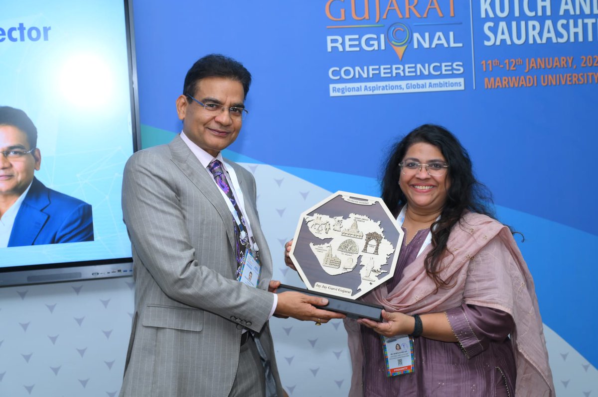 ASSOCHAM4India's tweet photo. A meaningful exchange of ideas shaped the fireside chat at the VGRC Kutch and Saurashtra, focusing on regional enterprise, industry leadership, and long-term economic resilience.  

Mr. B K Goenka, Past President, ASSOCHAM, shared industry perspectives on leveraging regional strengths to drive sustainable growth. The session also witnessed Mrs. Mamta Verma, IAS, ACS, Industries and Mines Department, Government of Gujarat, presenting a memento to Mr. Goenka, reflecting the strong partnership between industry and government. Dr Jayanti S Ravi, ACS, Revenue, Govt of Gujarat also marked her presence at the session.

Moderated by Mr. Prashant Agarwal, Joint Managing Director, Wazir Advisors, the fireside conversation brought together policy insight and on-ground industry experience.   

The session was organised by ASSOCHAM, under the aegis of the VGRC Saurashtra and Kutch, as part of its continued engagement with regional growth platforms. 

#ASSOCHAM #IndustryDialogue #RegionalGrowth #Gujarat #Saurashtra #Kutch

@CMOGuj @BKGoenka @JayantiRavi @Chintan771 @JaiminJShah @RipplePatel @WazirAdvisors
@SAGUJARAT @VibrantGujarat @iNDExtBureau
@perminder_kaur @BgVipul