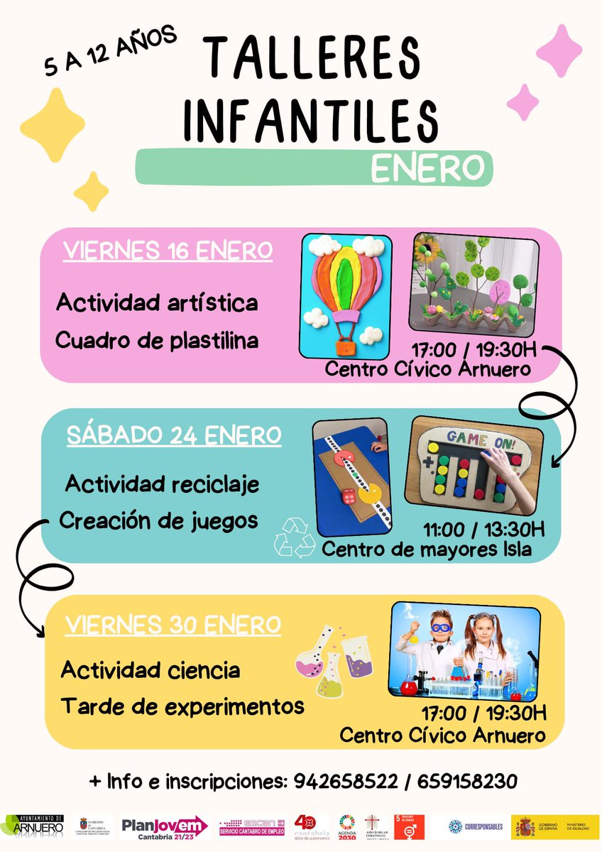 Compartimos el cartel con los talleres de enero. Ya sabéis que vuelan las plazas por lo que es necesaria inscripción previa, telefónicamente o vía WhatsApp.