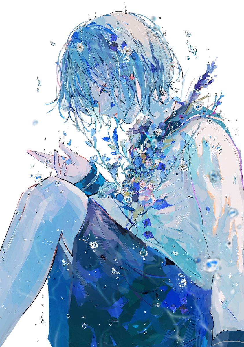 「青が溢れて花は咲く #感情展」|萩森じあのイラスト
