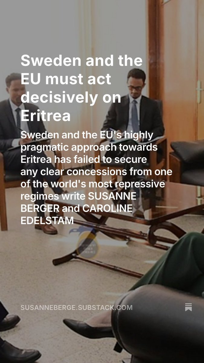 #Sweden and the #EU's #highly pragmatic approach towards #Eritrea has failed to secure any clear concessions from one of the world's most repressive regimes write SUSANNE BERGER and CAROLINE EDELSTAM
#BlueRevolution #RegimeChangelnEritrea 
<a href="/MariaStenergard/">Maria M Stenergard</a>  <a href="/SweMFA/">Swedish Ministry for Foreign Affairs</a>  #DawitIsaak