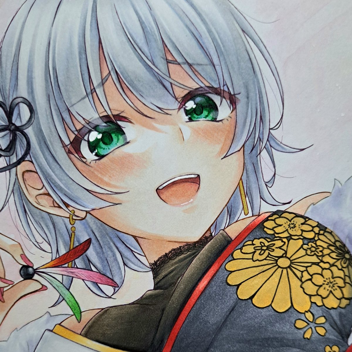 m*o様 手描きオリジナル アナログイラスト【中色紙】 【お正月】 🖼 1