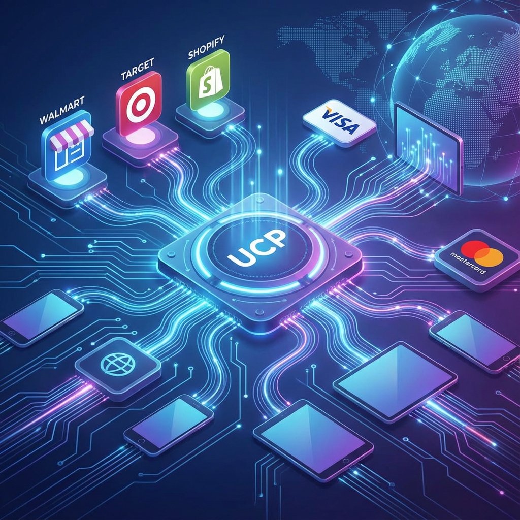 imjageen's tweet image. Universal Commerce Protocol (UCP) with AP2 integration is transforming digital commerce. Walmart, Target, Shopify, Google, Visa &amp;amp; Mastercard are building the future—one unified protocol for checkout, identity, and payments across all platforms. #UCP
