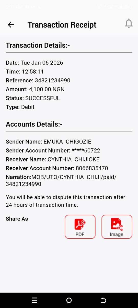 djceewisedon's tweet photo. @UBAGroup please I made this transaction on the 6th of January 2026 and the receiver haven't received it till today. Please help and check 
Account number: 2058060722
Account name: Emuka chigozie https://t.co/lMyOHlkmRh