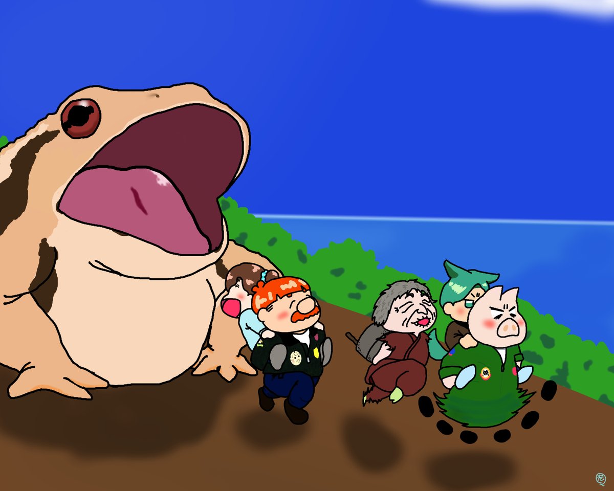 <a href="/taka_muchi/">たかむっち🐾</a>  <a href="/HorrorGameL/">よしトリさん</a>  <a href="/chan_oka0704/">おかちゃん</a>  <a href="/numami_wat/">ぬまみ</a> 

趣味のお絵描き妖怪+おじっぱ32県目は新潟県。
妖怪は右から臼負い婆（うすおいばば）と大蝦蟇（おおがま）です。

お婆ちゃんの方は特に害はないみたいですので、たぶん健康目的で臼を背負っていると考察します。

＃おじっぱ