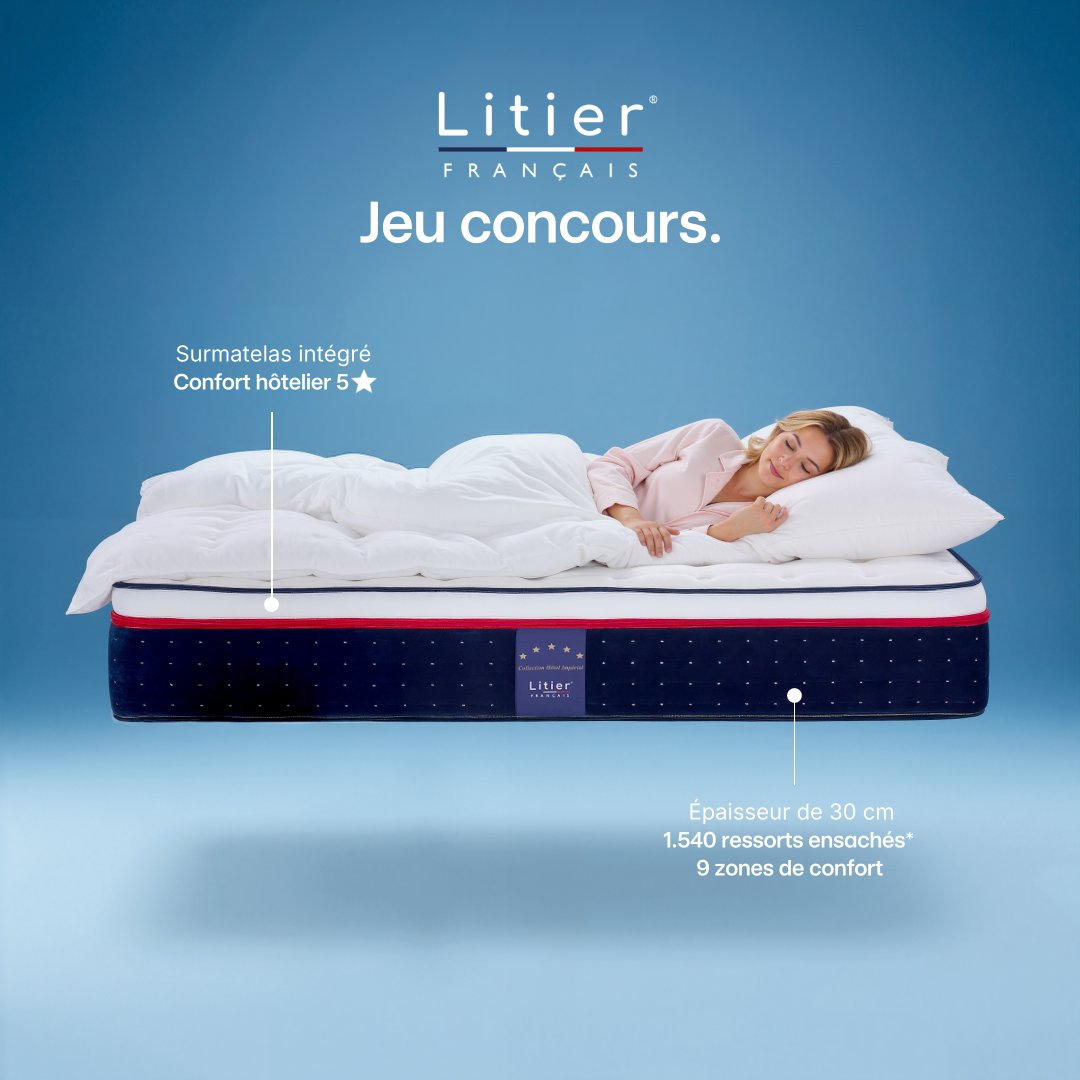 Litierfrancais's tweet image. JEU CONCOURS - NOUVELLE ANNÉE 🎆 Follow + like + RT ! Tente de gagner ton matelas Pro Hôtel Impérial dans la taille souhaitée 🤩

Tu as jusqu'au 31/01/26 pour jouer !

Pour le voir ➡️ litierfrancais.com/matelas/83-136…

#jeu #jeuconcours #concours #matelas #litierfrancais