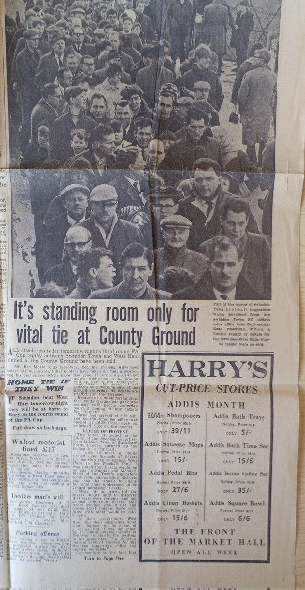 sarman69's tweet photo. Queueing up for 3rd round replay ticket... Swindon v West Ham  in 1967. How things have changed.. Online tickets mean no queues, no replays... Just penalty shot outs. Progress? https://t.co/MHTqVhH5sZ