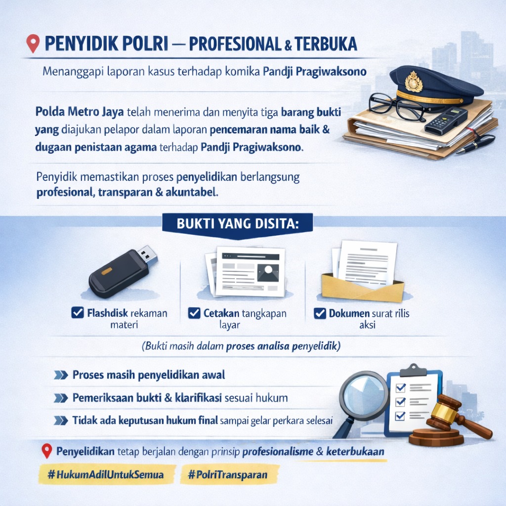 Penyidik Polri profesional dan terbuka, buktikan bahwa kita semua mendukung keadilan! Yuk, sama-sama kawal kasus Pandji Pragiwaksono demi transparansi! 💪✨