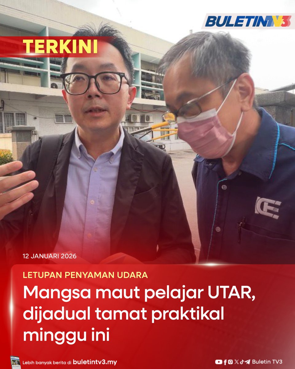 BuletinTV3's tweet image. LETUPAN PENYAMAN UDARA | Universiti Tunku Abdul Rahman (UTAR) mengesahkan seorang mangsa yang terkorban dalam insiden letupan kompresor penyaman udara di kafetaria sebuah pusat pengajian swasta di Bukit Damansara adalah penuntutnya.

#BuletinTV3 #BeritaTerkini #UTAR