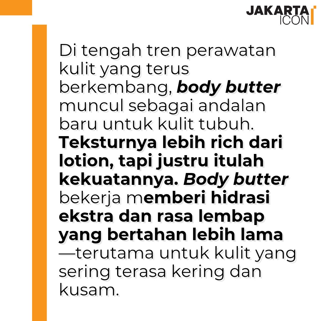 jak_icon's tweet photo. Bukan sekadar pelembap, body butter bekerja lebih dalam untuk menutrisi dan melindungi kulit. Teksturnya rich, hasilnya lembap lebih lama dan kulit tampak glowing alami. 💆‍♀️✨
Lotion atau body butter, mana favoritmu? https://t.co/0KkwA1fPxW
