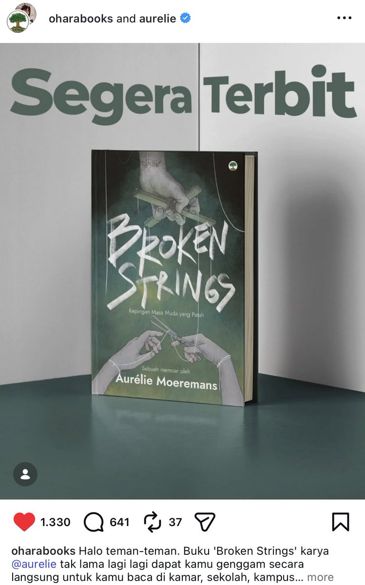‘BROKEN STRINGS’ by Aurélie Moeremans-Bigenho bakal ada bentuk fisiknya.
Kalian kira-kira mau beli ges?