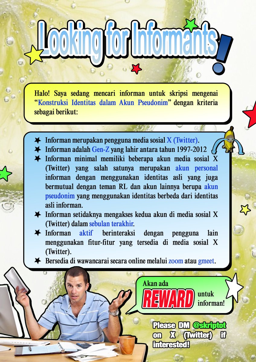skriptot's tweet image. Halo! aku sekarang sedang mengerjakan skripsi dan membutuhkan informan dengan kriteria seperti di gambar! Jika kalian sesuai dengan kriteria yang tertera, kindly ketuk dm ku ya! Ada e-wallet buat informan yang bersedia. Terima kasih!😊