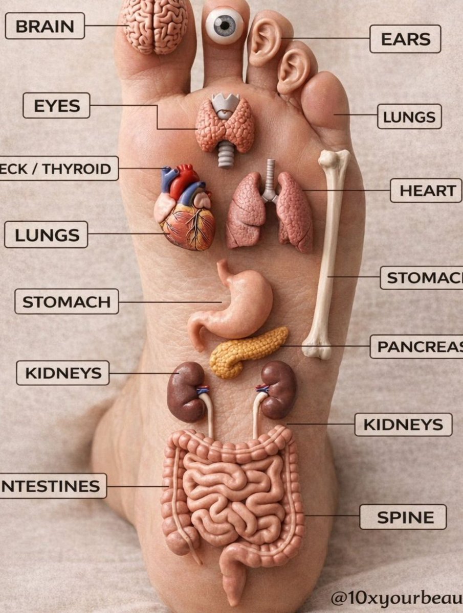 GraceGym_'s tweet image. Did you know your feet have pressure points connected to different parts of the body? 🦶

This image is based on reflexology, an ancient wellness concept that focuses on relaxation and overall 💆‍♀️