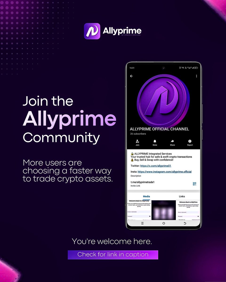 Be part of the users choosing the faster way to trade their crypto assets.  Join our telegram community and receive steady updates. CHOOSE ALLYPRIME  TODAY!💜 https://t.co/L7ajJAtTcT