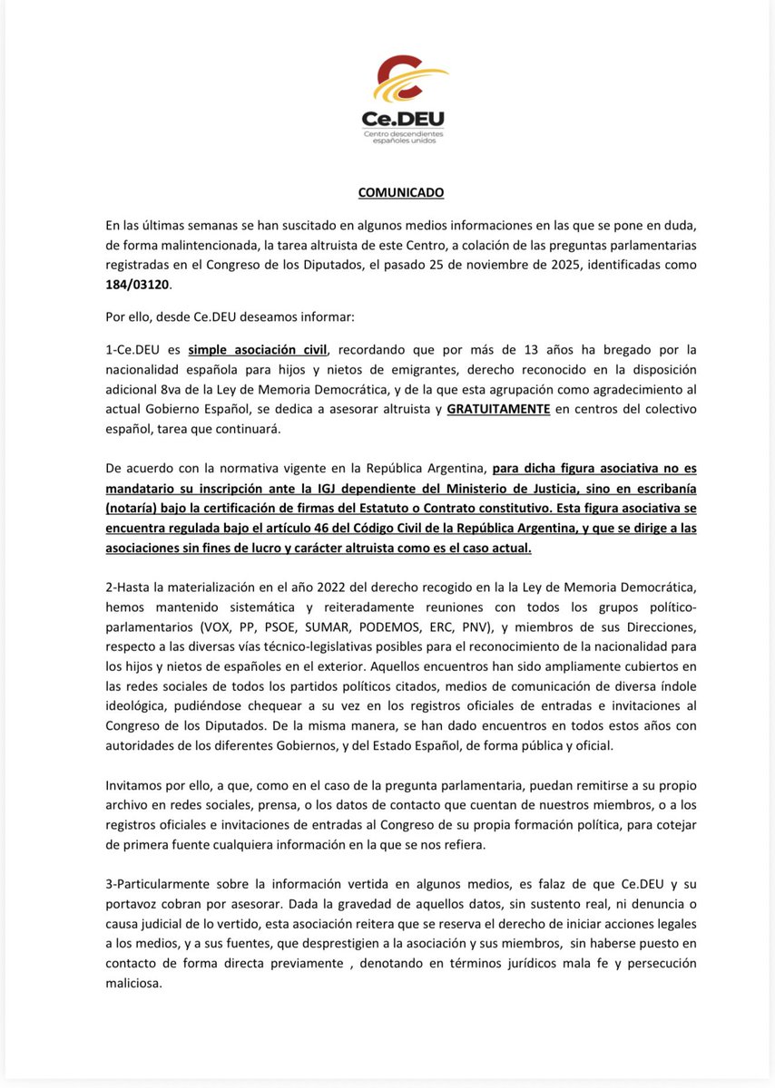 Ante informaciones falsas , preguntas malintencionadas , desde Cedeu difundimos este comunicado a toda la comunidad 👇🏻
