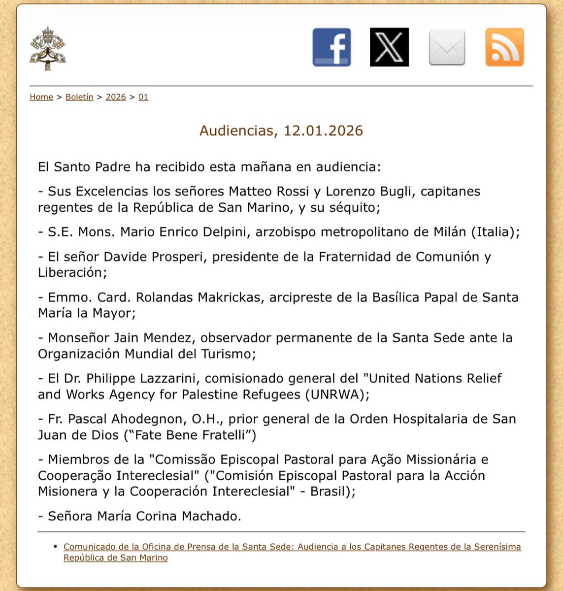 El Papa León XIV recibió en El Vaticano a María Corina Machado <a href="/MariaCorinaYA/">María Corina Machado</a>