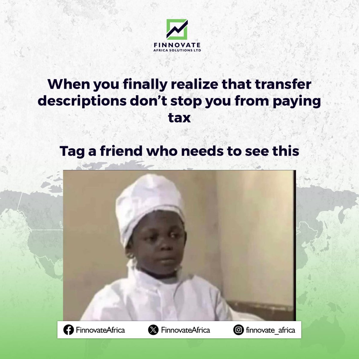 FinnovateAfrica's tweet photo. For your information, having a business or being self-employed doesn’t stop you from paying tax. 

#NRS #Newtaxreforms https://t.co/aG1GTPNglM