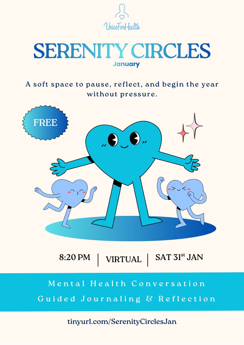 _voiceforhealth's tweet photo. Start the year gently, not rushed.

January Serenity is a free, virtual mental health circle focused on reflection, grounding, and community.

Come as you are.

🔗https://t.co/i5ln7tk06k

#SerenityCircles #MentalHealth #PeerSupportGroup https://t.co/DRyZXVXYOs