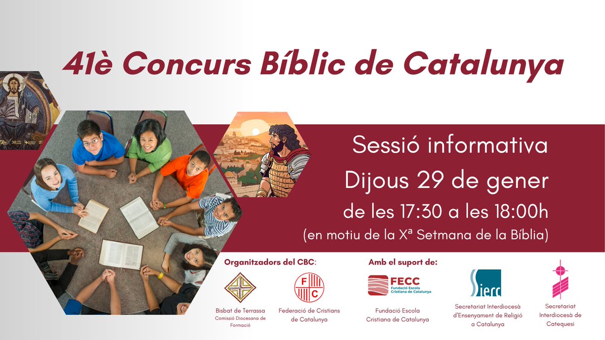 📢Ja s'atansa la <a href="/SetmanaBiblia/">SetmanaBíblia</a>! Des de l'#EscolaCristiana col·laborem en aquesta iniciativa de <a href="/giecatalunya/">Giec Tarraconense</a> impulsant el Concurs Bíblic de Catalunya del <a href="/BisbatTerrassa/">Bisbat de Terrassa</a> i la <a href="/fedcristianscat/">Federació de Cristians de Catalunya ﻥ (since 1931)</a>. Apunteu-vos al webinar informatiu de <a href="/formacio_FECC/">Formació FECC</a> 👉tuit.cat/oaVni 🗓️Dj 29G