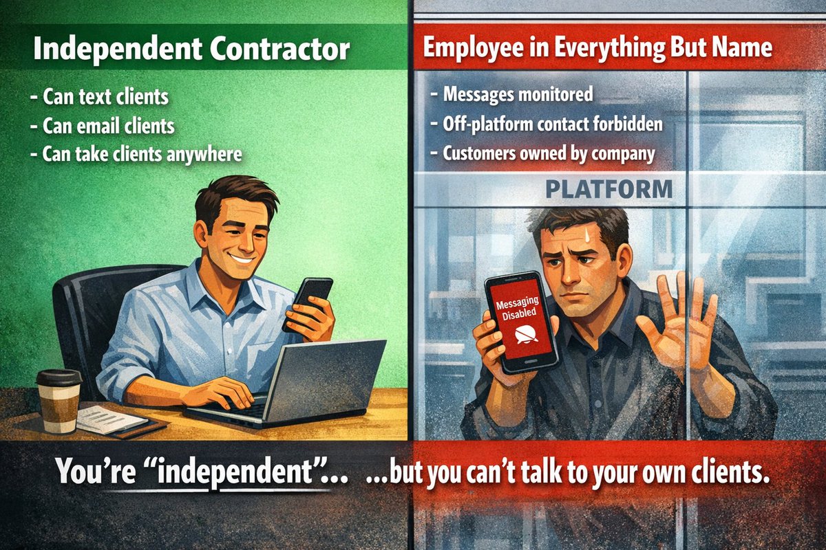 jennsteelexxx's tweet image. Independence means owning your relationships. When communication is confined to a platform, independence becomes a label, not a reality.
#LaborRights #WorkerClassification #PlatformPower #DigitalLabor #EconomicControl