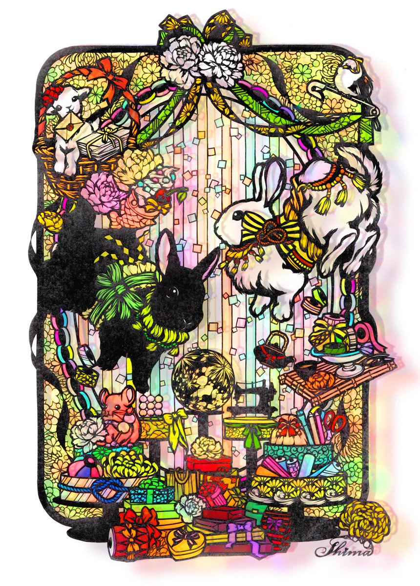 うさぴょん🐰切り絵新作
和風ラッピングをテーマにしてみました🎁✨
何気に黄色メインカラーはレアなので、色付け楽しかったです💛💛💛

#Shima切り絵 #切り絵