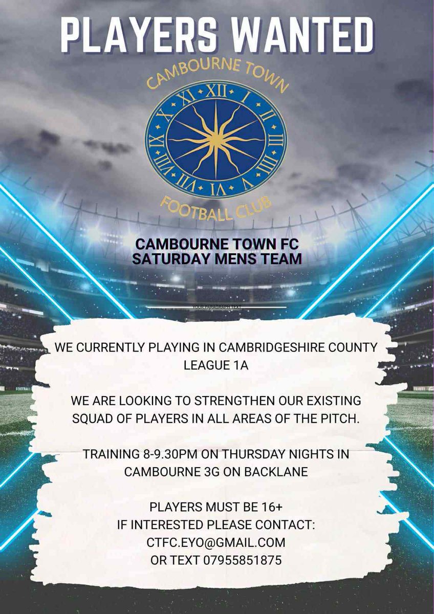 Our Saturday Mens Team are looking to strengthen their squad... Get in touch if you're interested ⚽⚪🔵