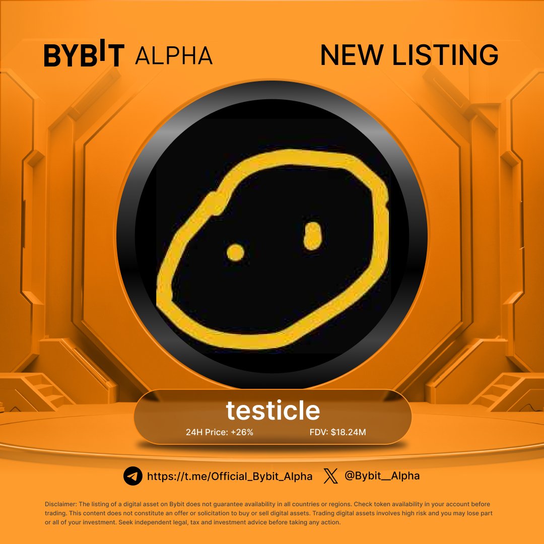 🚀 We’re excited to welcome $testicle to Bybit Alpha!

Trade now: i.bybit.com/abPUOH3
Join our Affiliate Program to get up to 50% commission: i.bybit.com/1qTabCjE

#Bybit #CryptoArk #Solana