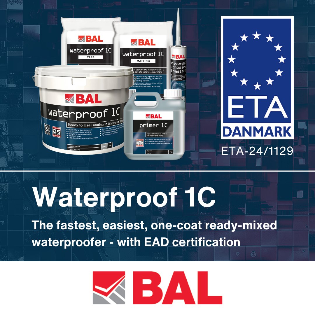 BALtiling's tweet image. From 1 Jan 2025, NHBC requires EAD-certified tanking for tiled wet areas in new UK homes.

BAL Waterproof 1C offers a one-coat EAD system
⏱️ Tile on in 2 hours
👌 Brush, roller or trowel
📝 ETA-24/1129

👉 bal-adhesives.com/nhbc-tanking-r…

#tiling #wetrooms #newbuild