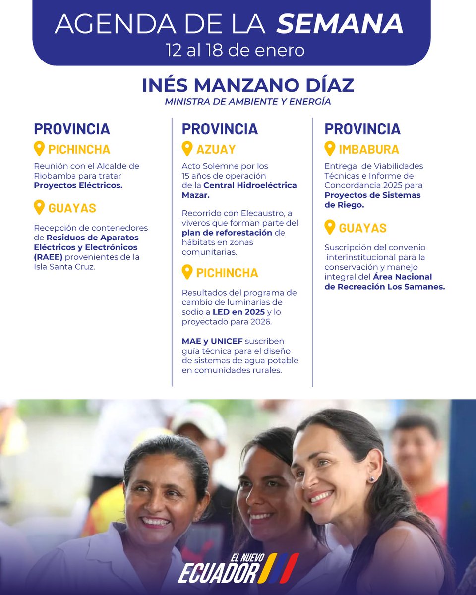 🗓️[AGENDA SEMANAL]

✅Conoce las principales actividades que cumplirá durante esta semana, la ministra <a href="/inesmanzano/">Ines Manzano</a>, en beneficio de los sectores de ambiente y energía del país.

#ElNuevoEcuador