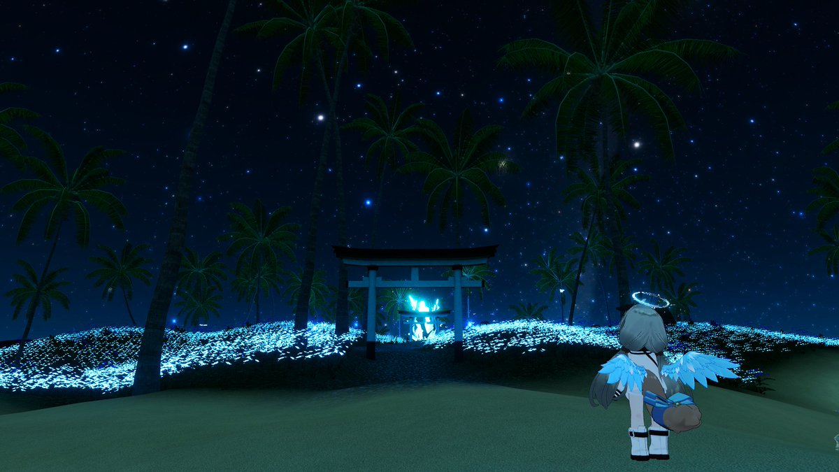 tetra_moon's tweet image. ワールド　The Island Shrine
作者様　　StephenVR

光るお花が綺麗な島の神殿のワールド
鳥居の先には輝くクリスタルのご神体が鎮座している
満天の星空を眺めながらゆっくりしよう
#VRChat_world紹介 #VRChatワールド紹介