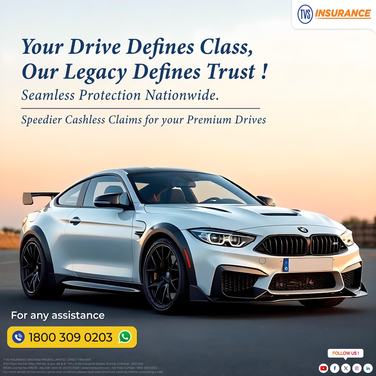 TVS_Insurance's tweet image. 🚗Protect what you drive with people you trust.

📞 Call or WhatsApp: 1800 309 0203
#TVSInsurance #tvsinsurance #TVSInsuranceBroking #CarInsurance #MotorInsurance #CashlessClaims #PremiumDrive #DriveWithConfidence #VehicleInsurance #SecureYourRide #TrustedInsurance #IndiaInsured