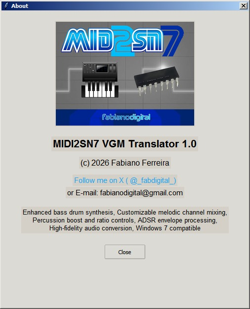 So here it is! The MIDI2SN7 VGM Translator 1.0 is now available! It's a very simple tool to convert MIDI GM to SN76489 for Sega Master System and related systems. There are two versions: Standalone (fabianodigital.com.br/tools/midi2sn7…) and GUI+Core in Python 3.8+ (fabianodigital.com.br/tools/midi2sn7…).