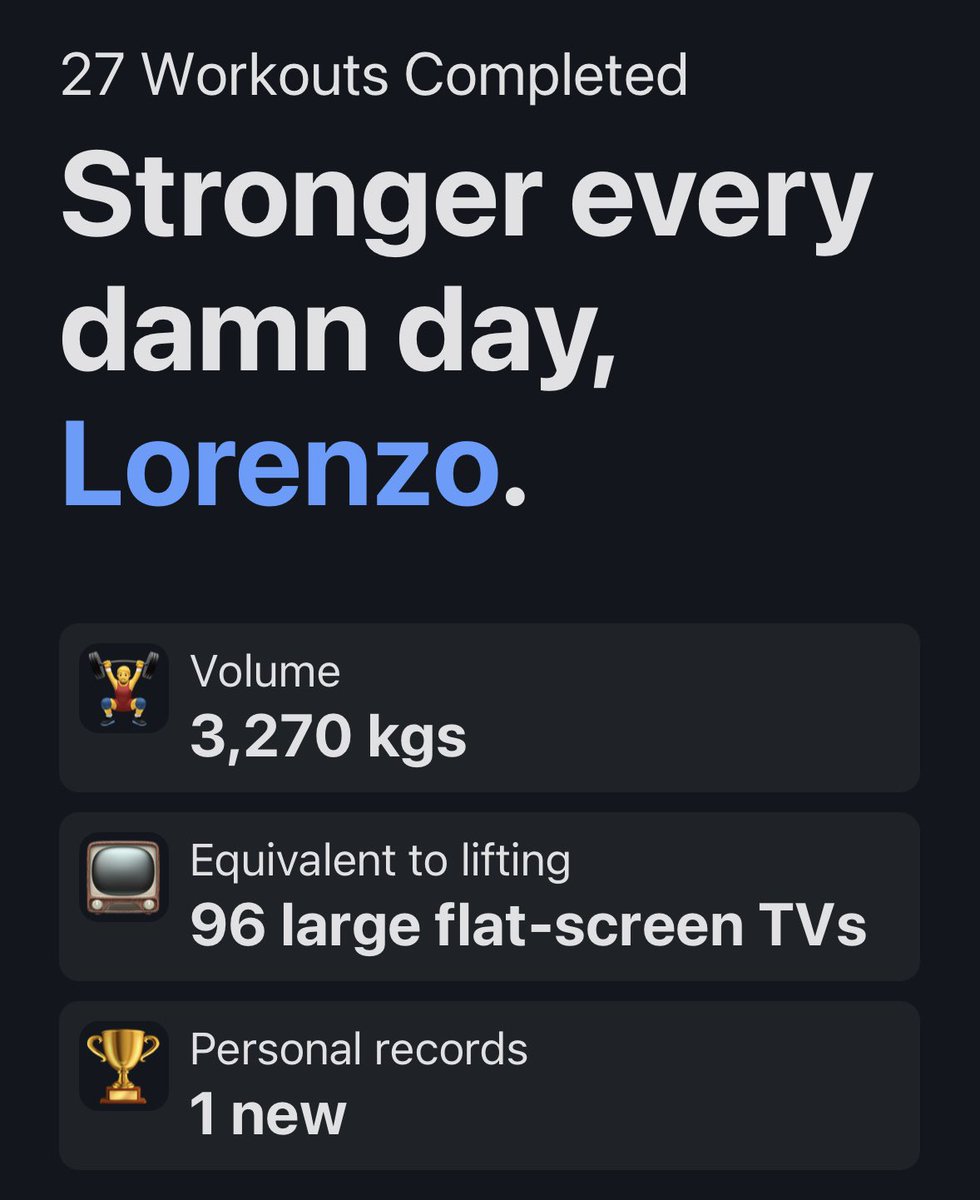 enzoroks's tweet photo. Some of you may know I’m going through a “transformative” fitness journey 🤣

And although it’s a personal goal I just wanted to share the little things I appreciate about using my workout app.

It’s the little things ❤️💪🏻
(This is my “Duolingo” I need to keep my streak going) https://t.co/CZE2RlVvBV