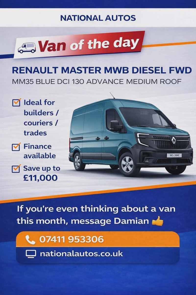 Brand New Discounted Vans 
Call National Autos for the very best deals.
Huge savings
Main dealer supplied
Finance available
Free UK delivery
Tel/WhatsApp Damian 07411 953306