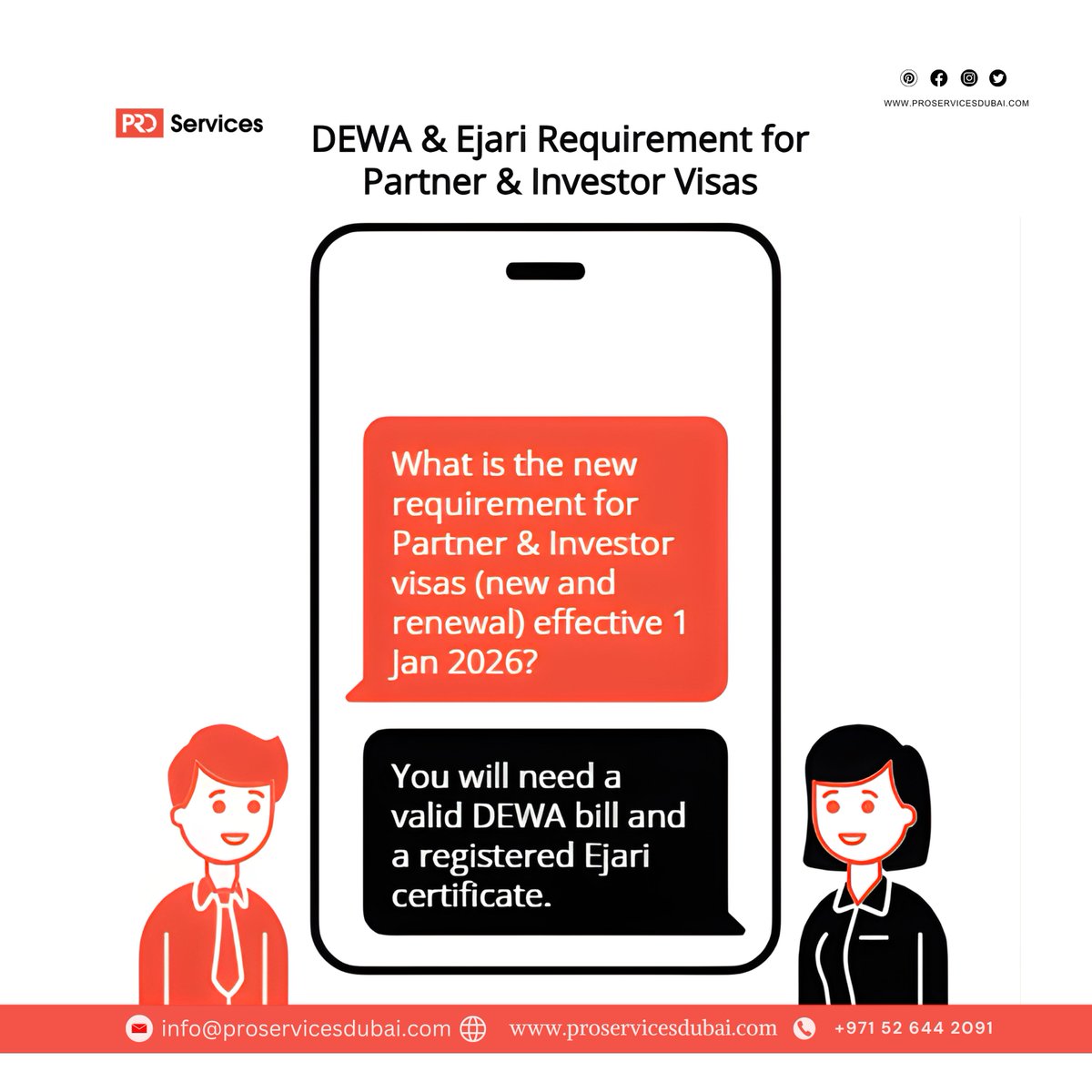 BestPROServices's tweet photo. 🚨 UAE Immigration Update 🚨
From 1 Jan 2026, DEWA &amp; Ejari are mandatory for Partner/Investor visas. A 6-month bank statement (min. AED 50,000) is required—even for new companies. From 31 Oct 2025, traffic fines will be auto-collected during visa processing. https://t.co/oMJFUbmWIk