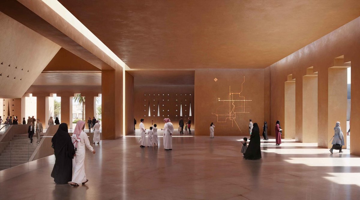 تصاميم محطات امتداد المسار الأحمر لشبكة #قطار_الرياض، منها المحطة الأيقونية والتي تدمج العمارة النجدية الأصيلة مع اللمسات عصرية بأسلوب مميز، ليصل عدد محطات المسار الأحمر إلى 20 محطة، بطول 33.7 كيلومترًا، يبدأ من مدينة الملك فهد الرياضية في الشرق وصولاً إلى الدرعية في الغرب