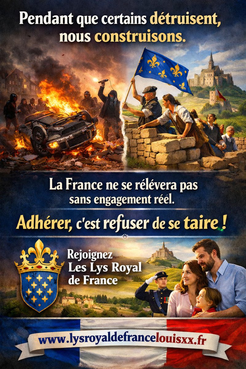 Pendant que certains brûlent, cassent et renient l’héritage de la France,
nous bâtissons.

Nous ne crions pas dans le vide.
Nous agissons.
Nous transmettons.
Nous servons.

La France ne se relèvera pas par des slogans,
mais par des hommes et des femmes engagés, enracinés, fidèles