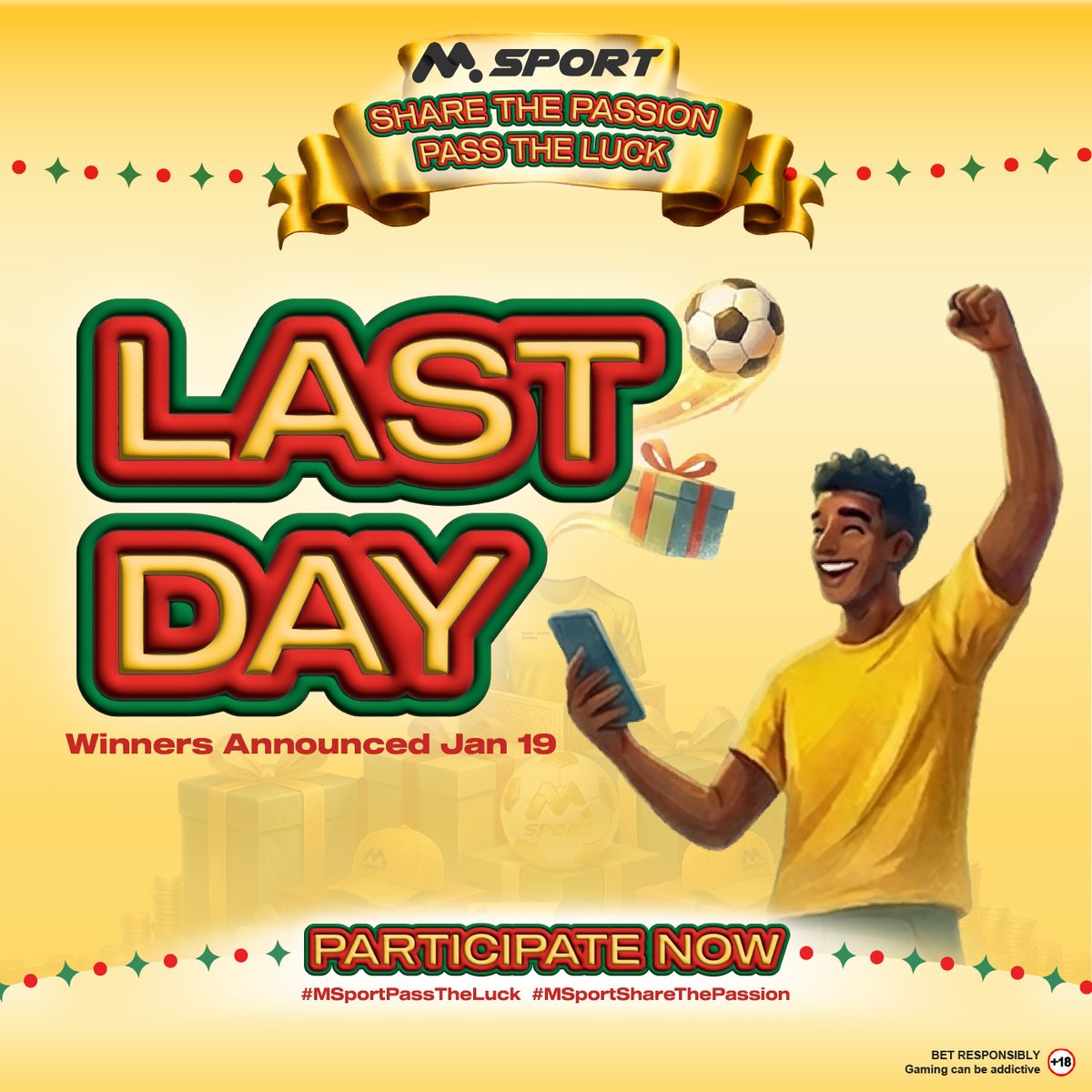 MSportGhana's tweet image. Final 24 hours.
Last chance to turn your MSport moment into something unforgettable.
PASS THE LUCK before it ends:

📸Share your most creative MSport-branded moment
 🤝Tag @MSportGhana and 2 friends
 🏷️Use #MSportPassTheLuck #MSportShareThePassion

First-timers can still register…